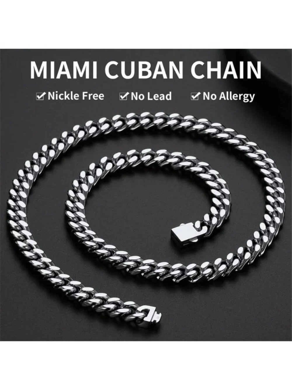 Men's 9mm Cuban Link Chain Miami Stainless Steel No Tarnish